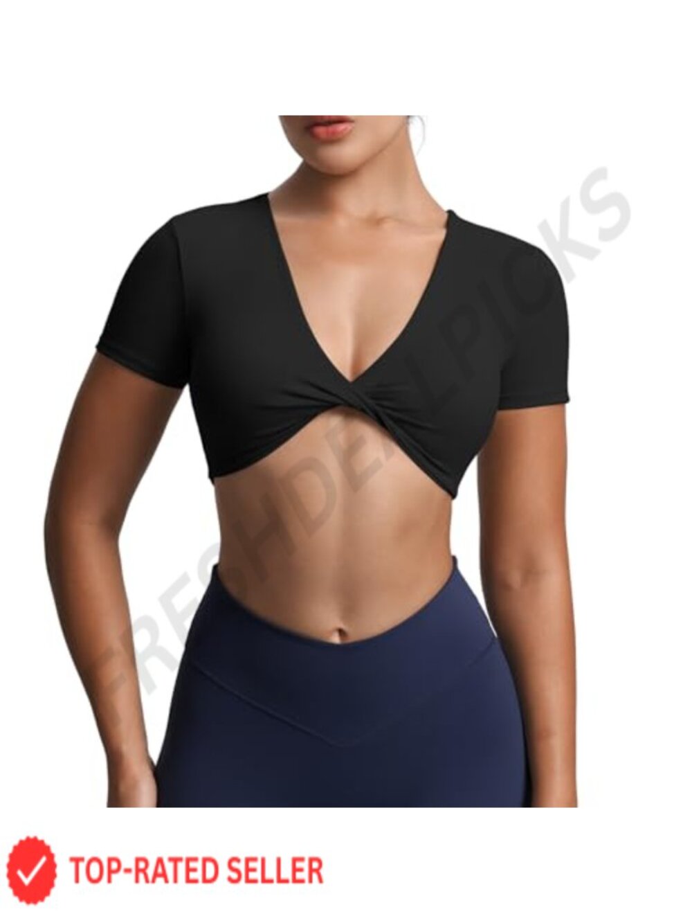 Sienna Twist Short Sleeve Crop Top Deep V Neck Padded Bra Womens